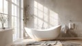 Minimalistic white bathtub in a bright bathroom Royalty Free Stock Photo