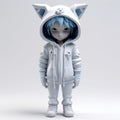 Minimalistic White Blue Haired Hoodie Figure With Manga Style