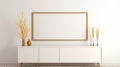 Minimalistic White Cabinet And Vase With Golden Frame - 3d Rendering Royalty Free Stock Photo