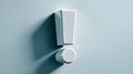 Minimalistic white exclamation mark in close up perspective on blue background Royalty Free Stock Photo