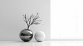 Minimalistic White Furniture With Spherical Sculptures And Glass Vases