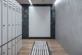 Minimalistic white locker room with blank poster on wall Royalty Free Stock Photo