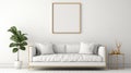 Minimalistic White Sofa With Golden Frame On White Wall Royalty Free Stock Photo