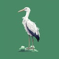 Minimalistic White Stork Illustration On Green Background