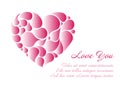 Minimalistic white valentine card template with pink gradient heart made from droplet shapes