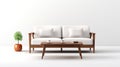 Minimalistic White Wooden Sofa With Living Room Table Royalty Free Stock Photo
