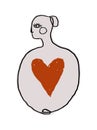 Minimalistic woman icon with a red heart, the concept of self-love, health care, good self-esteem, work with a