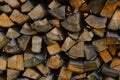 Minimalistic wooden background. A lot of chopped firewood in close-up in the woodpile. To stock up on firewood for the Royalty Free Stock Photo