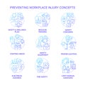 Minimizing workplace injury blue gradient concept icons set