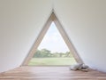 Mininal style empty triangle room interior with nature view 3d render Royalty Free Stock Photo