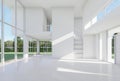 Mininal style white high empty room with garden view 3d render