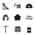 Mining activities icons set, simple style