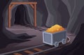 Mining background. Natural resources mining carts with diamonds and stones exact vector cartoon template