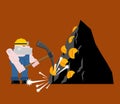 Mining bitcoin. Minir Extraction Crypto currency businessman screams for virtual money. Vector illustration