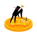 Mining bitcoin. Minir Extraction Crypto currency businessman screams for virtual money. Vector illustration