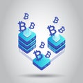 Mining bitcoin server vector icon in isometric style. Blockchain crypto money farm datacenter illustration background. Block chain