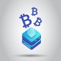 Mining bitcoin server vector icon in isometric style. Blockchain crypto money farm datacenter illustration background. Block chain