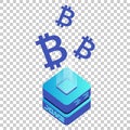 Mining bitcoin server vector icon in isometric style. Blockchain crypto money farm datacenter illustration on isolated