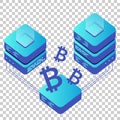 Mining bitcoin server vector icon in isometric style. Blockchain crypto money farm datacenter illustration on isolated