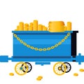 Mining cart with gold treasure vector icon