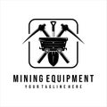 mining cart logo vector vintage illustration illustration template design. shovel and pickax tools for traditional or modern miner