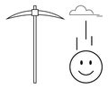 Minimalistic Line Art Pickaxe, Cloud, and Smiling Face with Abstract Concept Royalty Free Stock Photo
