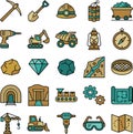 Mining and Construction Flat Line Icons Set Royalty Free Stock Photo