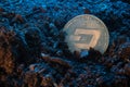 Mining crypto currency - Dash coin. Online money coin in the dirt ground. Digital currency, block chain market, online business