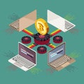 Mining cryptocurrency blockchain crypto money decorative elements isometric vector illustration