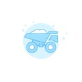 Mining dumper flat vector icon. Filled line style. Blue monochrome design. Editable stroke