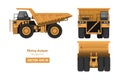 Mining dumper on white background. Back, side and front view. Heavy truck image. Industrial 3d drawing of cargo car Royalty Free Stock Photo