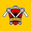 Mining emblem work. Pick sign. Extraction of minerals symbol. Vector illustration