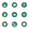 Mining engineering icons set, flat style