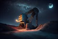 mining equipment and coal mine shafts against night sky Royalty Free Stock Photo