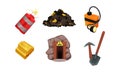 Mining Equipment and Tools with Spade and Dynamite Vector Set