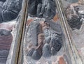 Mining excavator on the bottom surface mine. Brown coal deposits Royalty Free Stock Photo