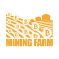 Mining Farm logo. Miners sign bitcoin. Arable land and farm lands Cryptocurrency is growing