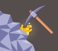Mining of gold from rocks. cut the mineral with a pickaxe from the stone. Royalty Free Stock Photo