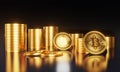 Mining Golden Bitcoins digital currency black background