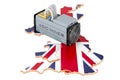 Mining in the Great Britain, concept. ASIC miner with British map. 3D rendering
