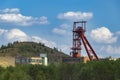 Mining headframe tower structure and industrial building in Zacler Royalty Free Stock Photo