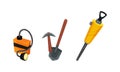 Mining Industrial Tools with Pickaxe and Shovel Vector Set