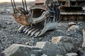 Mining. Heavy excavator loader bucket for granite or ore at quarry Royalty Free Stock Photo