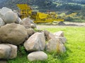 Mining industry rock crusher in stone quarry pit