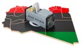 Mining in Libya, concept. ASIC miner with Libyan map. 3D rendering Royalty Free Stock Photo