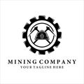 mining logo vector vintage illustration design. gear helmet pickax or pickaxe logo concept illustration design. equipment logo