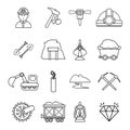 Mining minerals business icons set, outline style