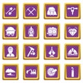 Mining minerals business icons set purple square vector