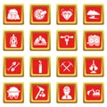 Mining minerals business icons set red square vector