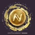 Mining Namecoin Cryptocurrency Vector. Golden Coin, Digital Stream. Royalty Free Stock Photo